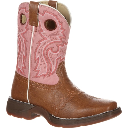 Durango Kids Western Boot, 10.5 M, Leather, 8 in H, Tan/Pink BT287